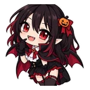 Gacha Halloween cursor: a Gacha vampire with tiny fangs, sticker style