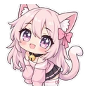 Gacha Neko cursor: a Gacha neko with a bell collar and sparkly eyes, kawaii sticker style