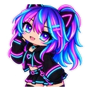 Gacha Neon cursor: a Gacha character with neon hair, neon sticker style