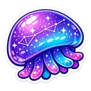 Galaxy Glo Jelly cursor: glossy purple and blue jellyfish dotted with white stars and constellation lines