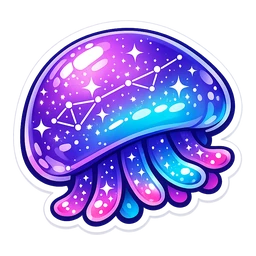 Galaxy Glo Jelly cursor: glossy purple and blue jellyfish dotted with white stars and constellation lines
