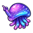 Galaxy Glo Jelly hover pointer: the same starry purple jellyfish curling a tentacle into a hand pointing up-left