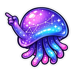 Galaxy Glo Jelly hover pointer: the same starry purple jellyfish curling a tentacle into a hand pointing up-left