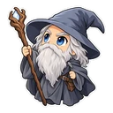 Gandalf cursor: chibi Gandalf with his staff, sticker style