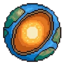 Geography Teacher Pack cursor: pixel art Earth cut open to show its orange mantle and glowing yellow core