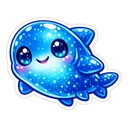 Glimmer Jelly Shark cursor: glossy translucent blue shark with big eyes, pink cheeks and white sparkle speckles