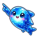 Glimmer Jelly Shark hover pointer: sparkly blue jelly shark smiling and raising one fin to point up-left