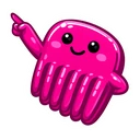 Glossy Magenta Comb hover pointer: the same smiling magenta comb raising one arm to point up-left