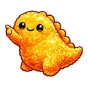 Golden Dino Nugget hover pointer: the same golden dinosaur nugget lifting a stubby arm to point up-left