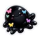 Metro Splat Butterflies cursor: glossy black ink blob with a smiling face and small pastel butterflies, sticker style