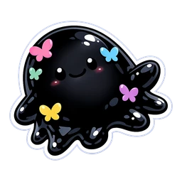 Metro Splat Butterflies cursor: glossy black ink blob with a smiling face and small pastel butterflies, sticker style