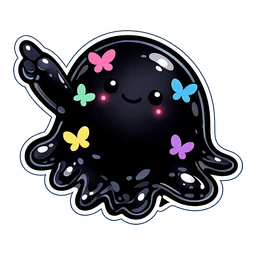 Metro Splat Butterflies hover pointer: the same glossy black ink blob with butterflies, raising an arm to point up-left