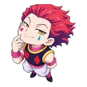 Hisoka cursor: chibi Hisoka with his star and teardrop face paint, sticker style