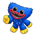 Huggy Wuggy cursor: chibi Huggy Wuggy with soft blue fur, sticker style