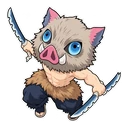 Inosuke Hashibira cursor: chibi Inosuke wearing his boar mask, sticker style