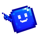 Invisible Blue Pixel hover pointer: the same blue pixel square with a small pixel finger pointing up-left