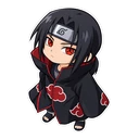 Itachi Uchiha cursor: chibi Itachi in his Akatsuki cloak, sticker style