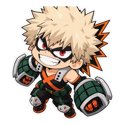 Katsuki Bakugo cursor: chibi Bakugo with an explosive grin, sticker style