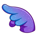 Kawaii Cosmic Jellyfish hover pointer: glossy blue and purple starry hand with a finger pointing up-left