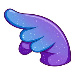 Kawaii Cosmic Jellyfish hover pointer: glossy blue and purple starry hand with a finger pointing up-left
