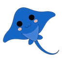 Kawaii Stingray & Sunfish cursor: flat blue stingray with a cute smiling face, pink cheeks and a long thin tail