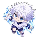 Killua Zoldyck cursor: chibi Killua with crackling lightning, sticker style