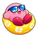 Kirby Summer cursor: chibi Kirby in sunglasses on a pool float, sticker style