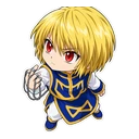 Kurapika cursor: chibi Kurapika with scarlet eyes, sticker style