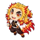 Kyojuro Rengoku cursor: chibi Rengoku with flame-coloured hair, sticker style