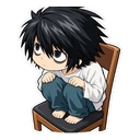 L Lawliet cursor: chibi L crouching on a chair, sticker style