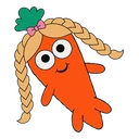 Laura Carrot Cursor cursor: smiling orange carrot with blonde braided pigtails, a pink bow and a green leafy top