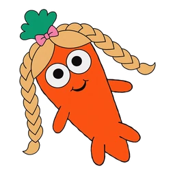 Laura Carrot Cursor cursor: smiling orange carrot with blonde braided pigtails, a pink bow and a green leafy top