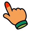 Laura Carrot Cursor hover pointer: orange cartoon hand with a green cuff, index finger pointing up-left