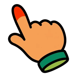 Laura Carrot Cursor hover pointer: orange cartoon hand with a green cuff, index finger pointing up-left