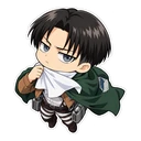 Levi Ackerman cursor: chibi Levi wearing his cleaning scarf, sticker style