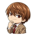 Light Yagami cursor: chibi Light with a smirk, sticker style