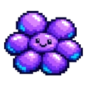 Lilac Field Bloom cursor: pixel art purple flower with six round petals, blue shading and a smiling face