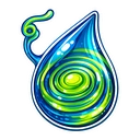 Lime Ripple Wisp hover pointer: blue and lime rippling droplet with a thin curling tendril reaching up-left