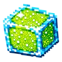 Lime Candy Cube cursor: pixel art lime green candy cube with white sparkles and bright cyan blue edges