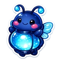 Lumen Glow Sprite cursor: navy blue firefly sprite with a glowing blue lantern body, pink cheeks and pale wings