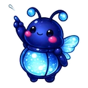 Lumen Glow Sprite hover pointer: the same glowing blue firefly sprite raising one arm to point up-left