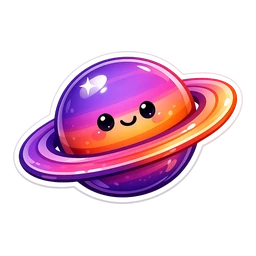 Luminous Ring Buddy cursor: glossy ringed planet with purple, pink and orange bands and a cute smiling face