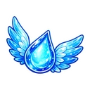 Sea Feather Guardian cursor: glossy blue water droplet with a pair of feathered blue wings and a white outline
