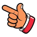 Lynn Sr. & Pineapple hover pointer: cartoon hand with a red and white shirt cuff, index finger pointing up-left