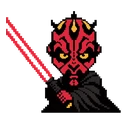 Shadow Lord Maul cursor: pixel art Darth Maul with a red and black face, yellow eyes, horns and a red lightsaber