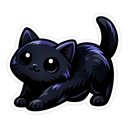 Midnight Stretch Kitten cursor: glossy black kitten with purple highlights crouching in a stretch, tail raised