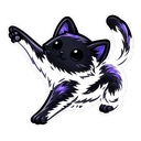Midnight Stretch Kitten hover pointer: black, white and purple kitten leaping with one front paw raised up-left