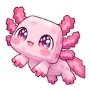 Minecraft Axolotl cursor: blushing pink axolotl, kawaii chibi sticker style
