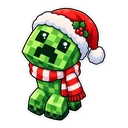 Minecraft Christmas cursor: chibi Creeper in a Santa hat, sticker style