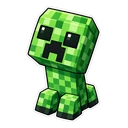 Minecraft Creeper cursor: chibi Creeper with its classic frown, sticker style
